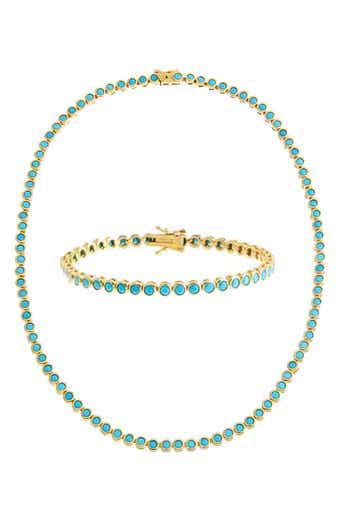 BY ADINA EDEN Turquoise Tennis Necklace & Bracelet Set