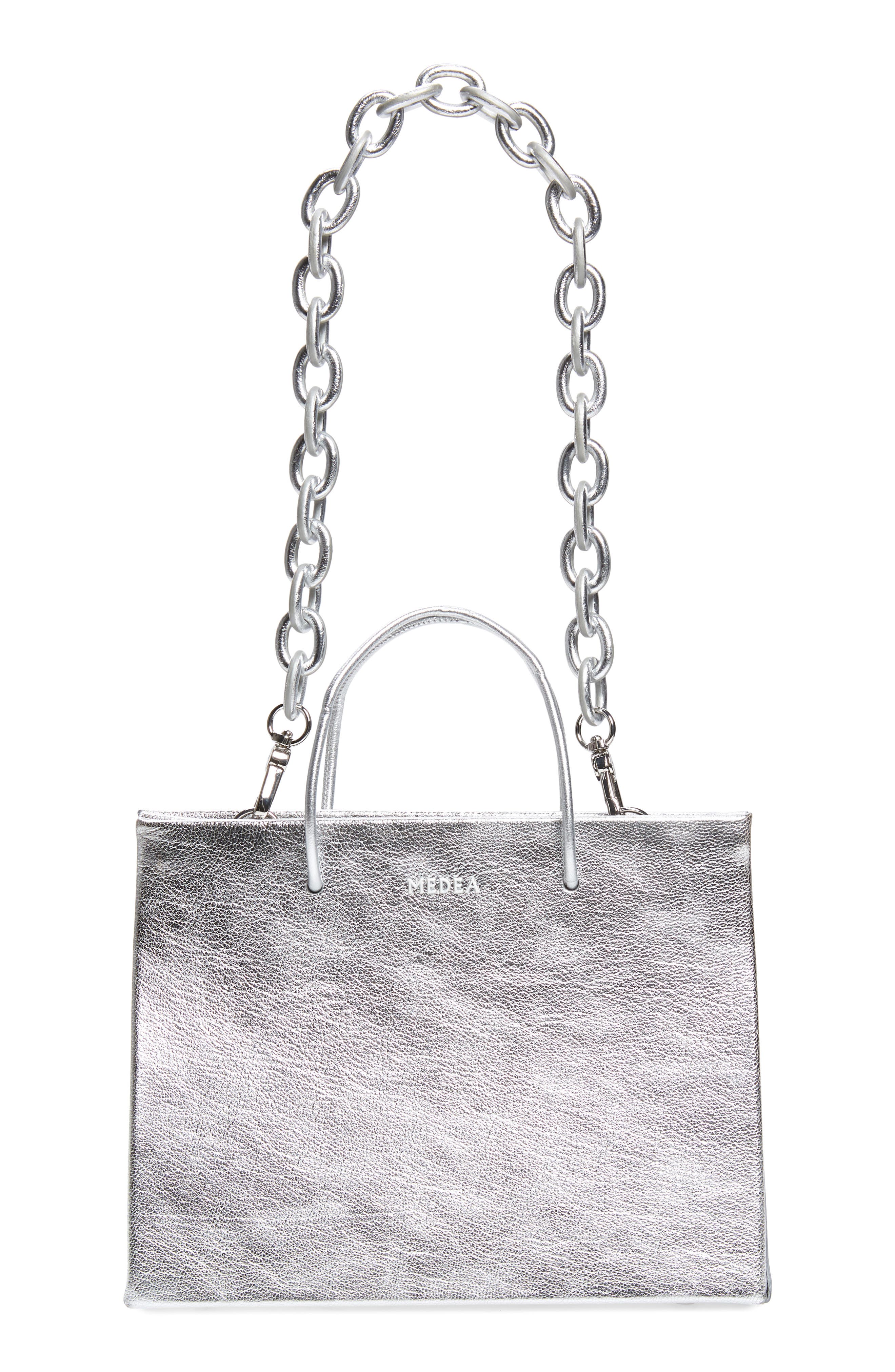 Medea Hanna Chain Strap Metallic Leather Tote, Main, color, 