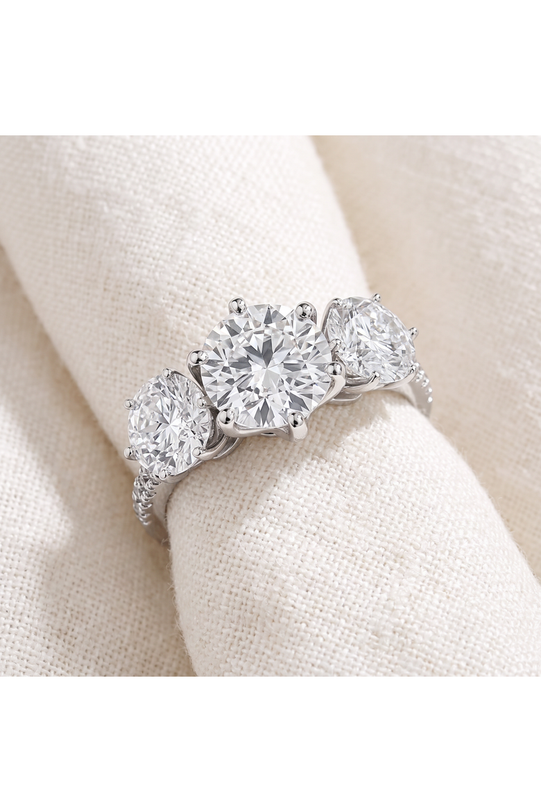 6 1/4 Ct Three Stone Diamond Engagement Ring Lab Grown Gold, Alternate, color, 10k White Gold