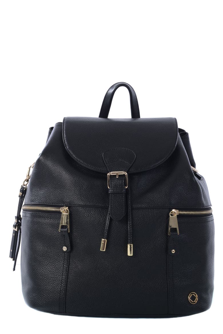 Thor Leather Diaper Backpack, Main, color, BLACK WITH LIGHT GOLD HARDWARE