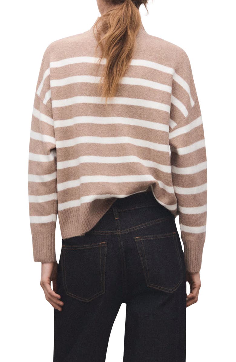 MANGO Oversize Stripe Mock Neck Sweater, Alternate, color, Light/ Pastel Beige