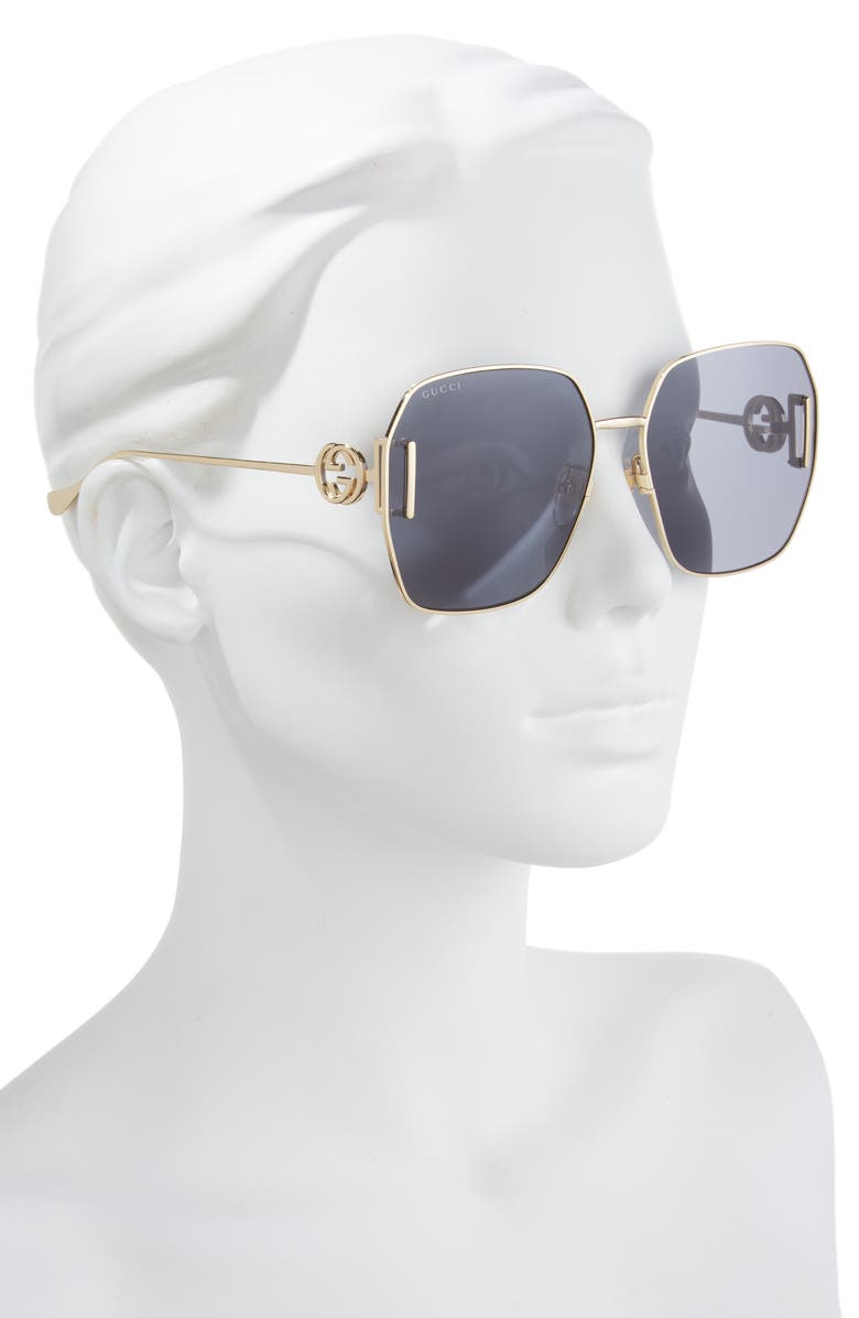 Gucci 64mm Novelty Oversize Square Sunglasses, Alternate, color, Gold Gold Grey