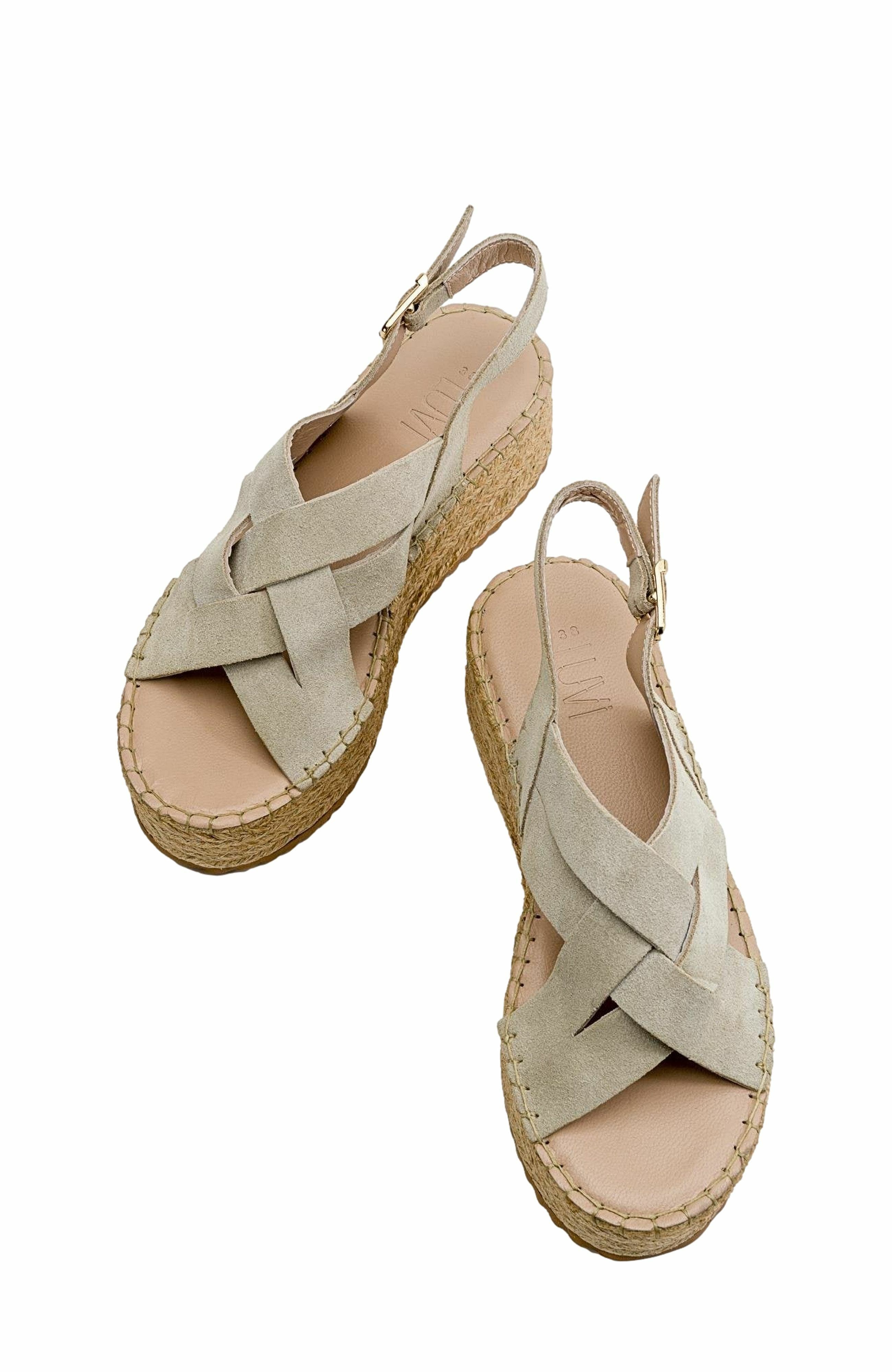 Forever & Always Shoes Lontano Suede Leather Platform Sandal, Alternate, color, Beige Suede Leather