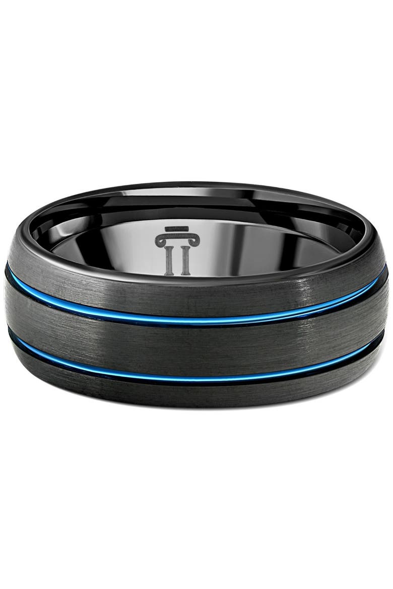 Men's Black & Blue Two Line Tungsten Ring Brushed Ring 8mm Wedding Band, Main, color, Tungsten
