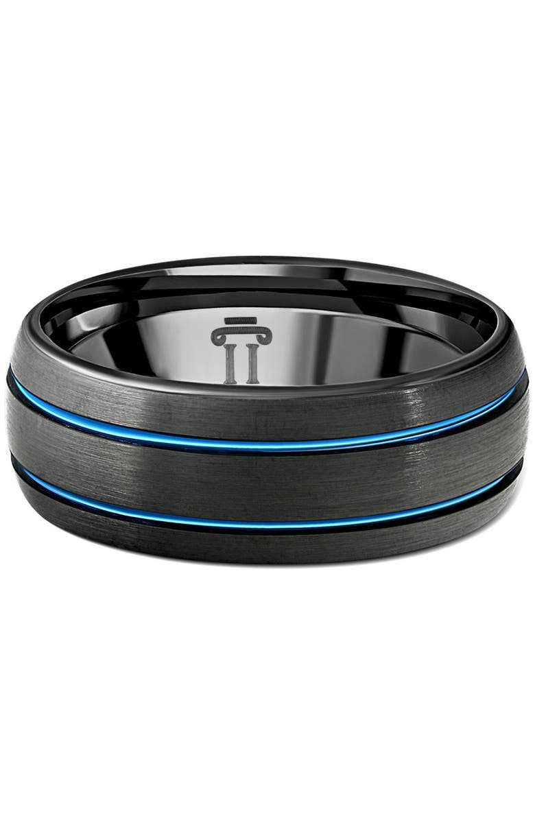 Bliss Diamond Men's Black & Blue Two Line Tungsten Ring Brushed Ring 8mm Wedding Band, Alternate, color, Tungsten