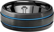 Bliss Diamond Men's Black & Blue Two Line Tungsten Ring Brushed Ring 8mm Wedding Band