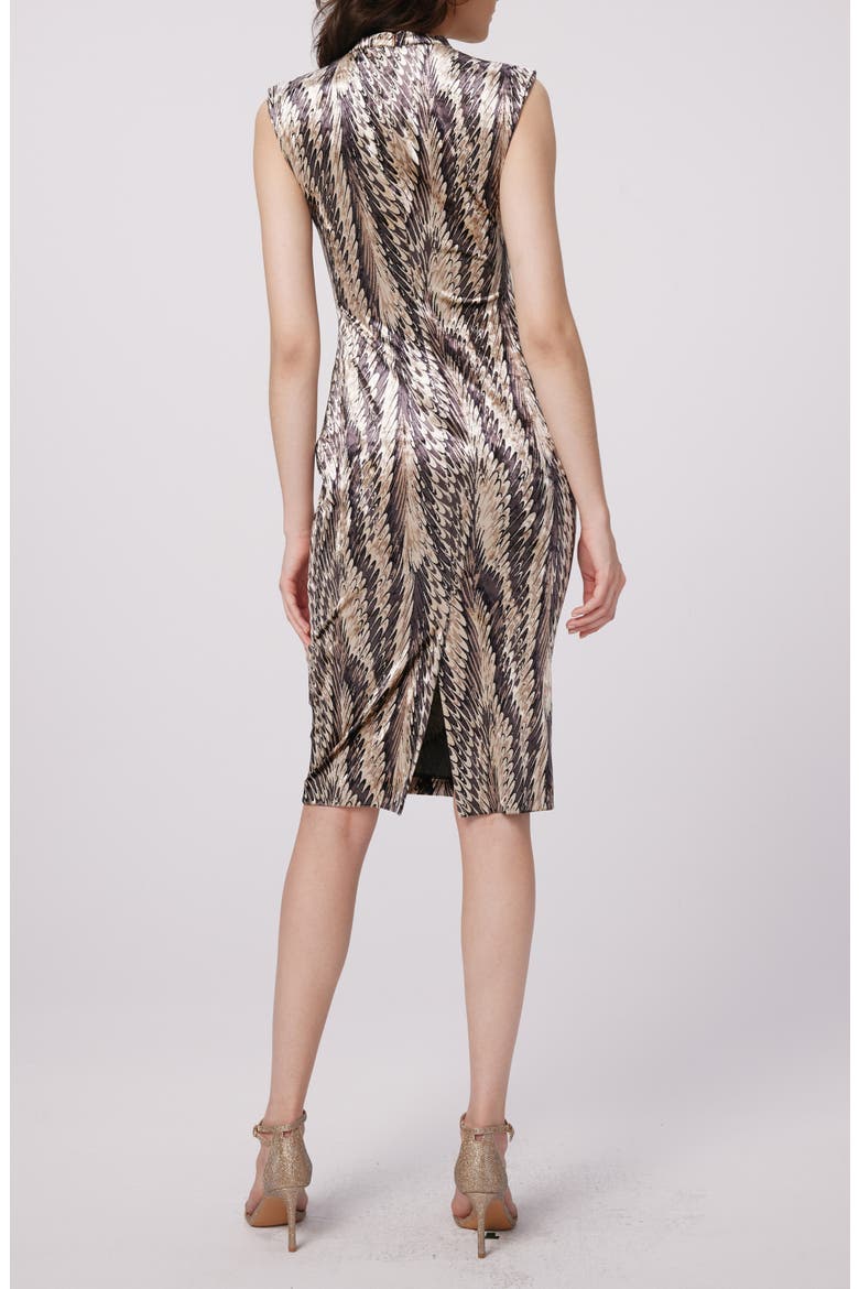 Darrius Printed Ruched Sleeveless Sheath Dress, Alternate, color, FEATHER BOA SM