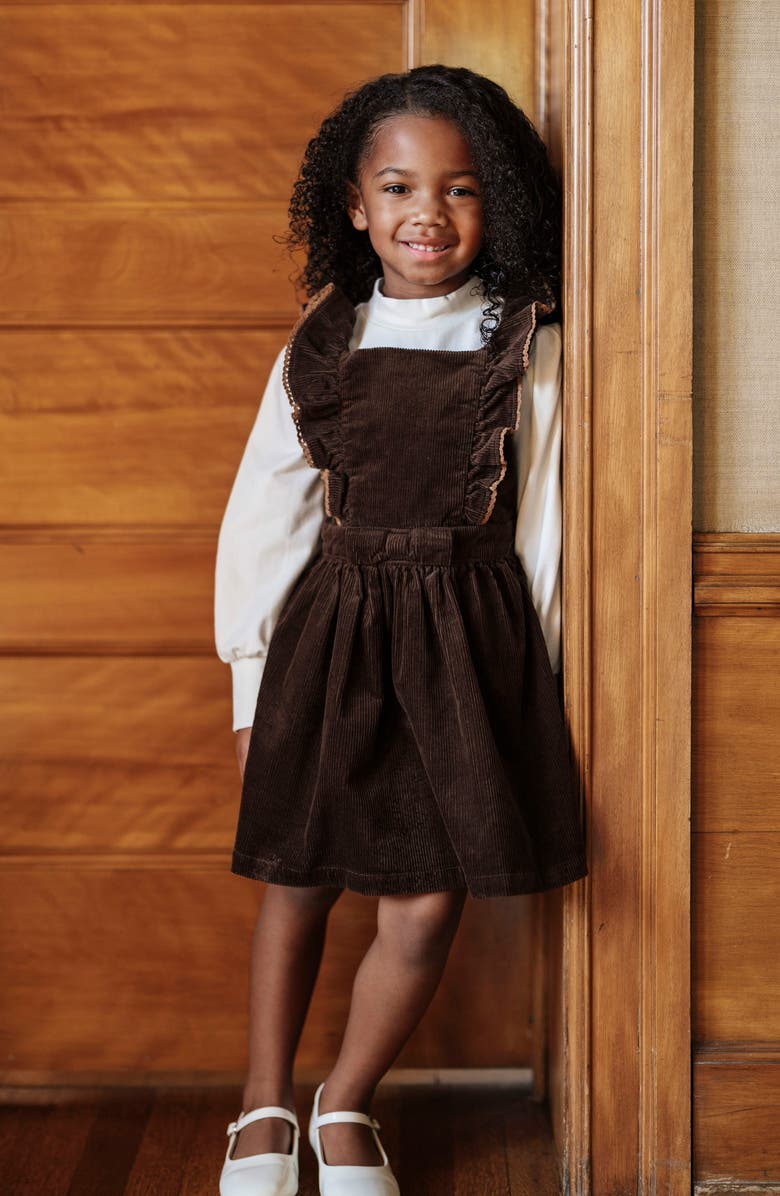 Hope & Henry Organic Corduroy Ruffle Jumper, Alternate, color, Chocolate