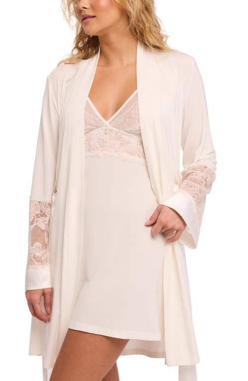 Fleur't Bridal Lace Trim Robe In Chantilly/champagne
