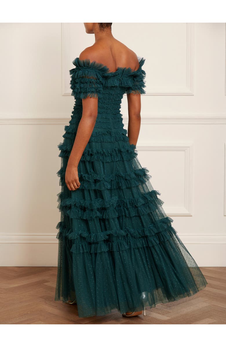 Needle & Thread Lisette Ruffle Off Shoulder Gown, Alternate, color, Emerald