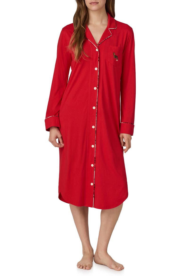 Long Sleeve Cotton Blend Sleep Shirt, Main, color, CRIMSON