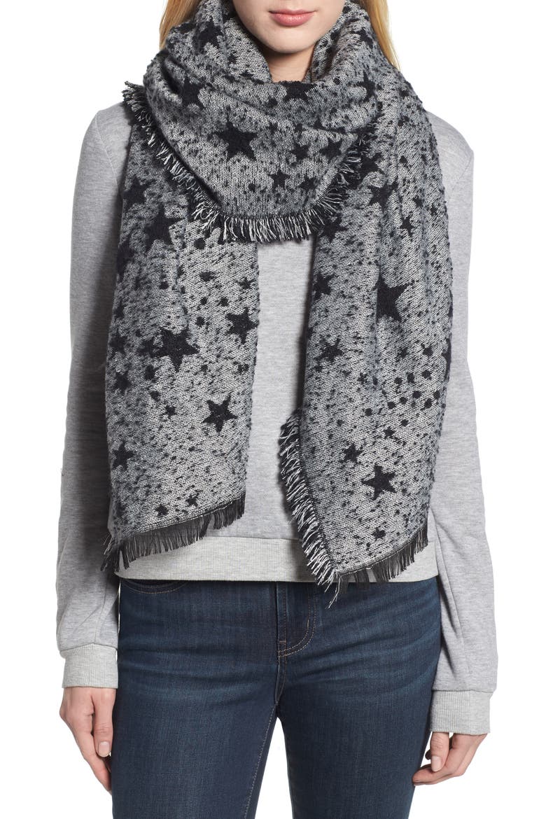 Metallic Star Oblong Scarf, Main, color, BLACK