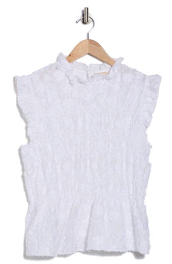 Elie Elie Tahari Ruffle Neck Sleeveless Peplum Top In White