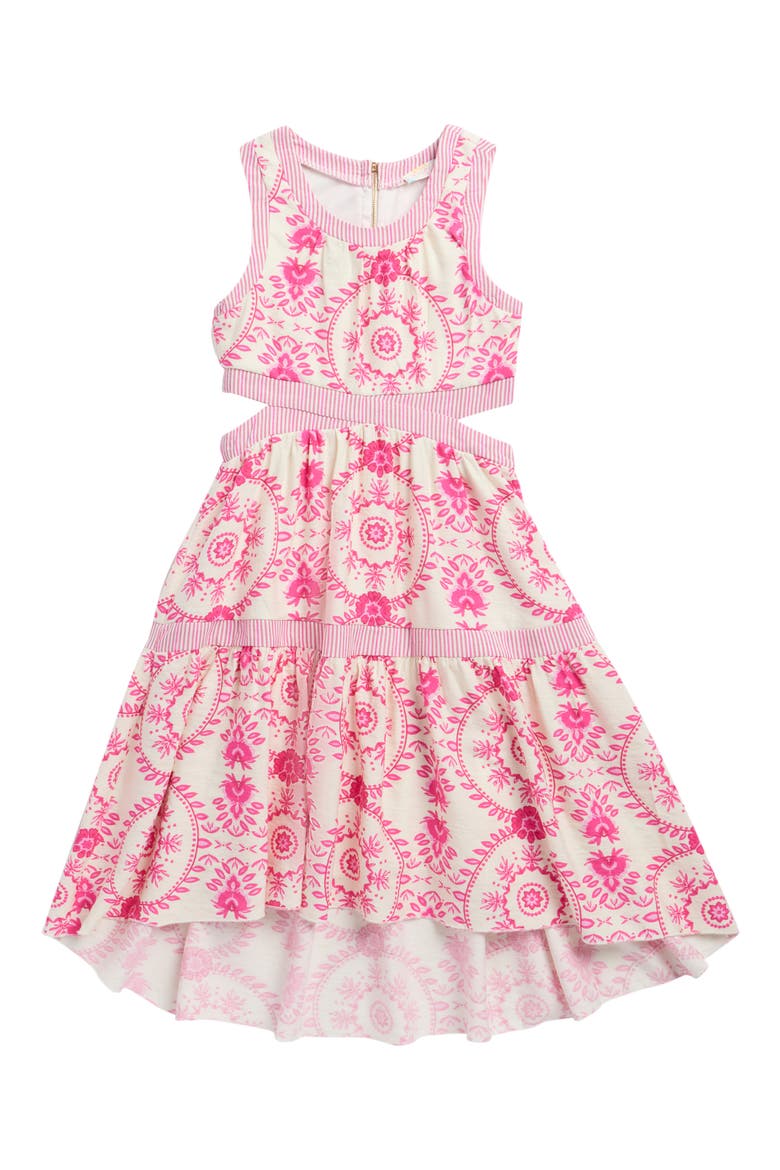 Kids' Floral Side Cutout High Low Dress, Main, color, PINK