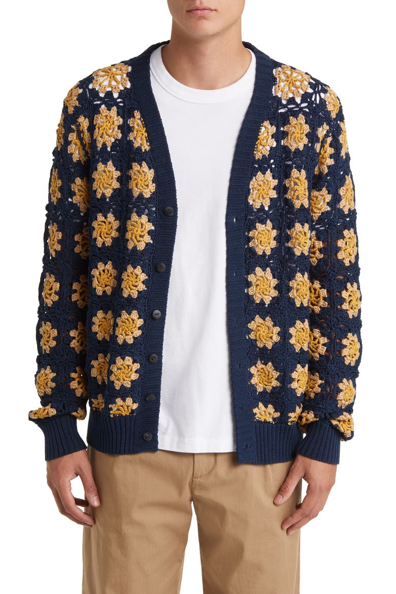 Floral Crocheted Cardigan, Main, color, NAVY