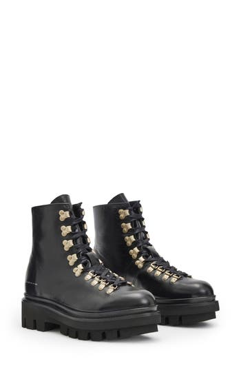 Allsaints Wanda Genuine Shearling Lug Sole Combat Boot In Multi