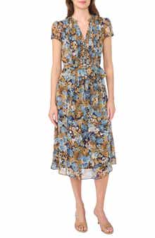 Cap Sleeve Pintuck Midi Dress