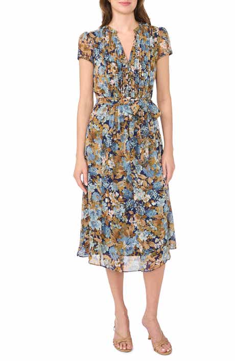 Cap Sleeve Pintuck Midi Dress