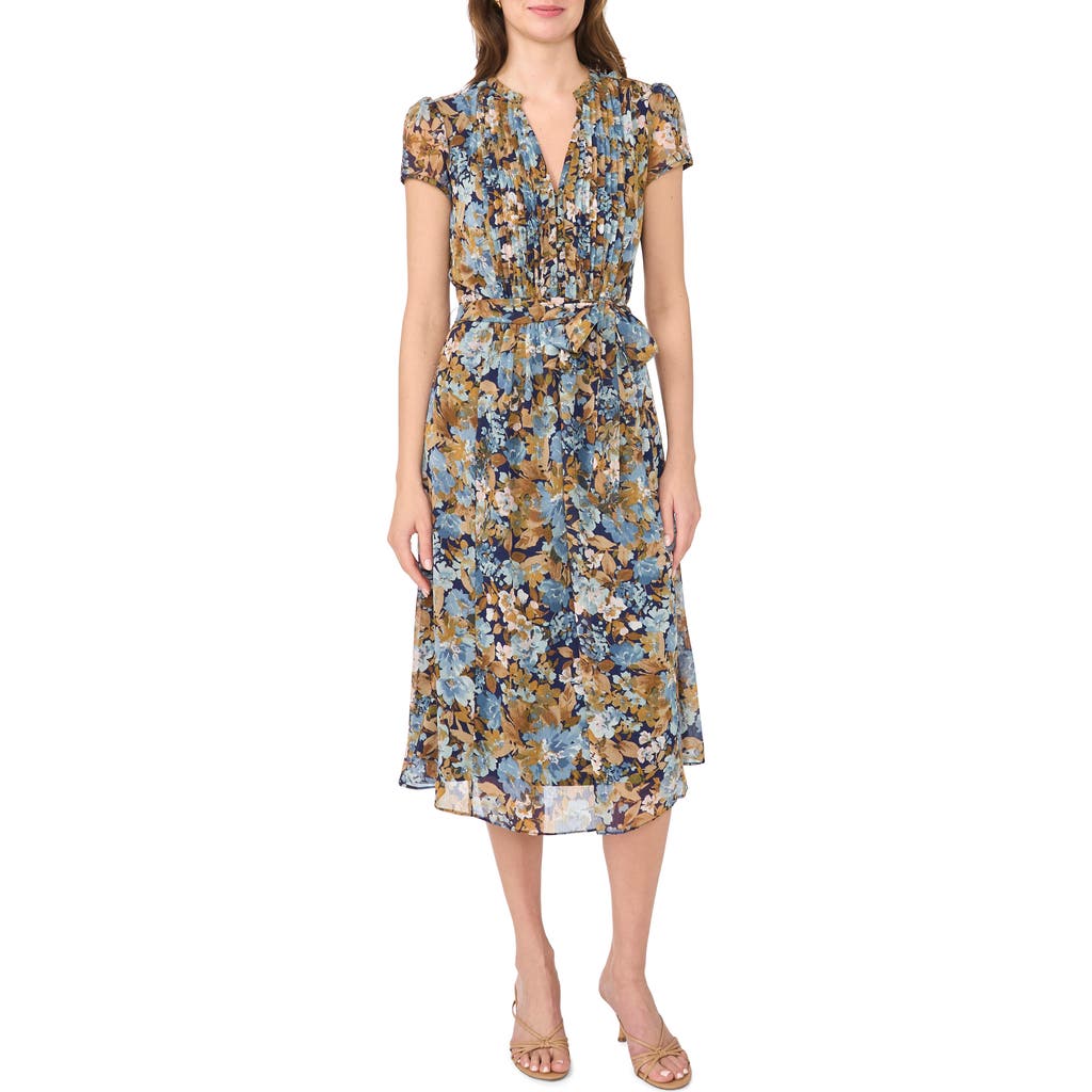 Halogen ® Cap Sleeve Pintuck Midi Dress In Blue Multi