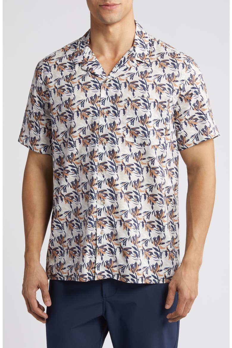 Foliage Print Short Sleeve Cotton & Modal Camp Shirt, Main, color, IVORY