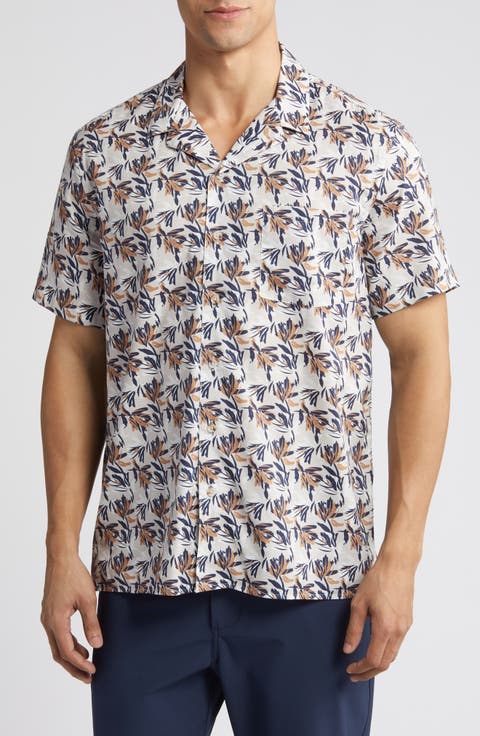 Foliage Print Short Sleeve Cotton & Modal Camp Shirt