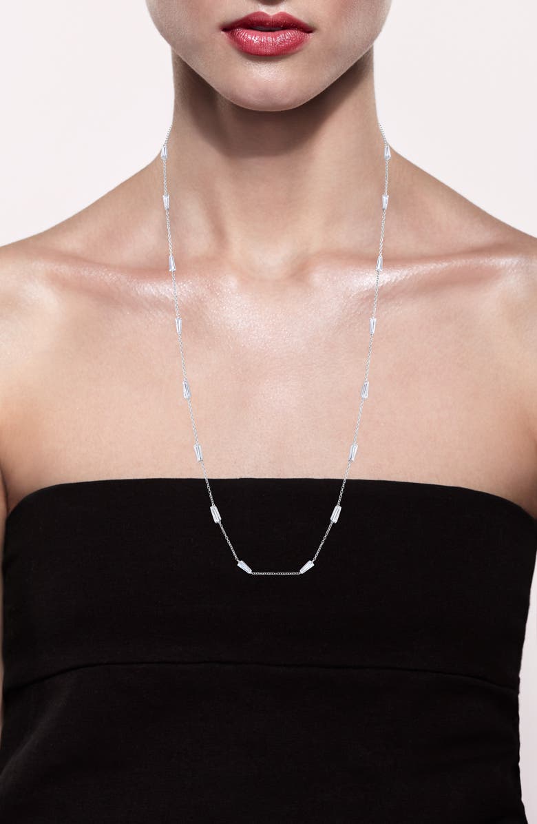 CZ by Kenneth Jay Lane Long Baguette Cubic Zirconia Station Necklace, Alternate, color, Silver
