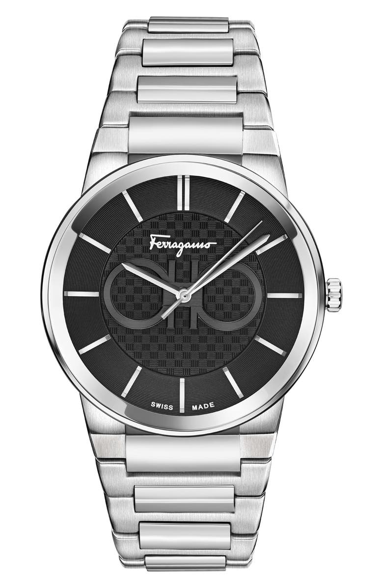FERRAGAMO Guilloche Quartz Bracelet Watch, 40mm, Main, color, Stainless Steel