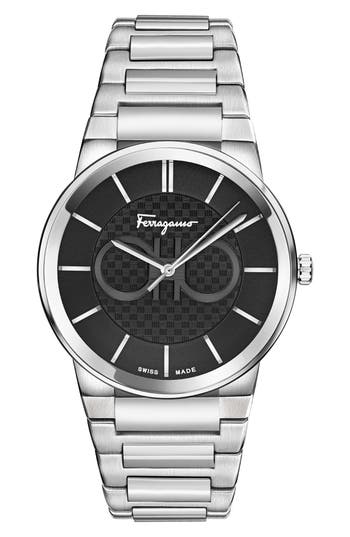 Ferragamo Guilloche Quartz Bracelet Watch, 40mm In Silver
