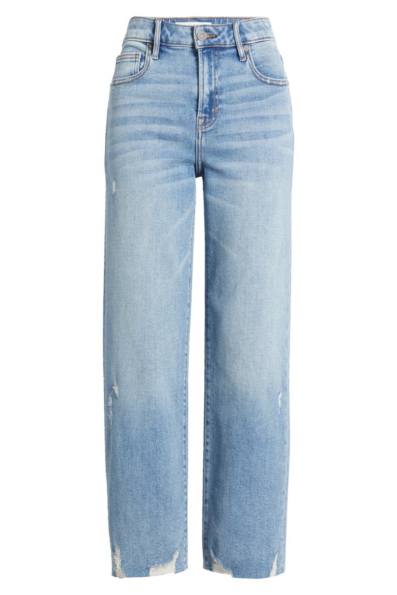 High Waist Raw Hem Ankle Straight Leg Jeans, Alternate, color, LIGHT WASH