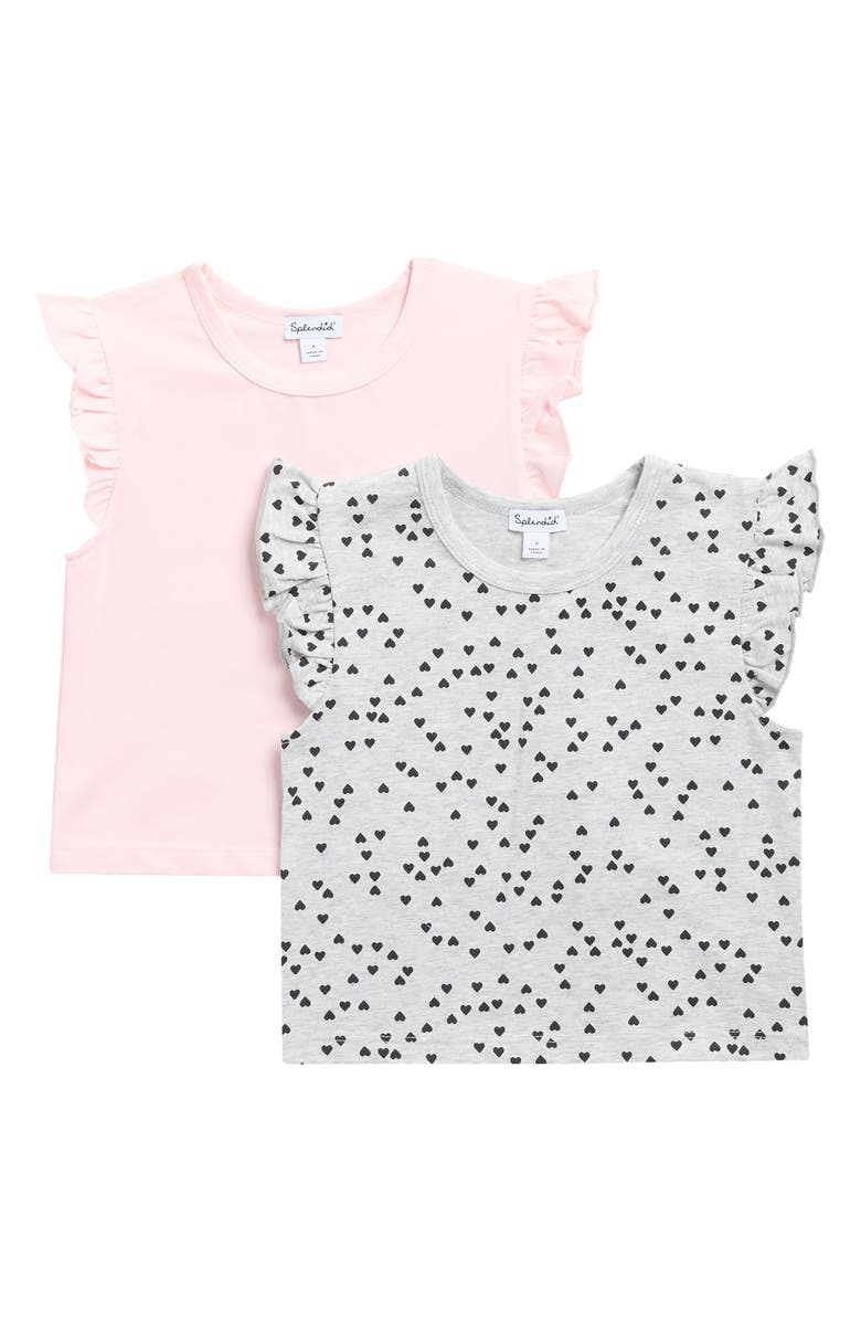 Splendid Kids' 2-Pack Ruffle Sleeve T-Shirts, Main, color, Grey Hearts/ Pink