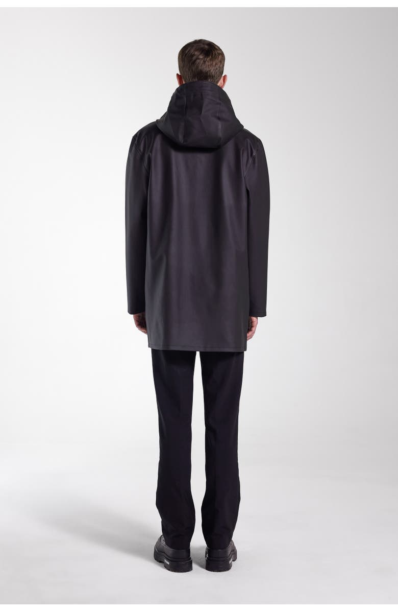 Stutterheim Stockholm Long Sleeve Hooded Raincoat, Alternate, color, Black