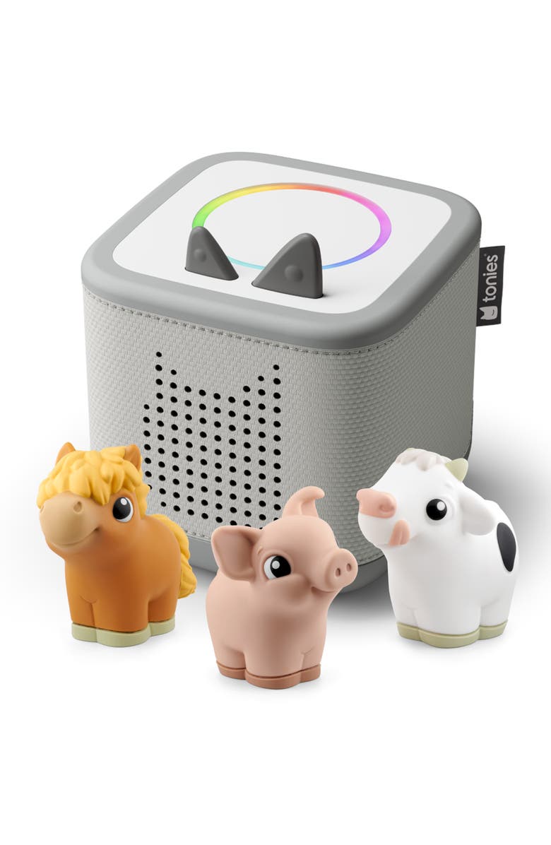 tonies Toniebox 2 with 3-Pack Farm Tonie Audio Characters Bundle, Main, color, Grey