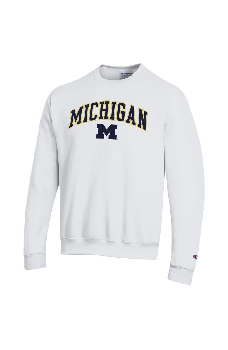 Champion Men's Champion  White Michigan Wolverines Arch Over Logo Pullover Sweatshirt, Alternate, color, White