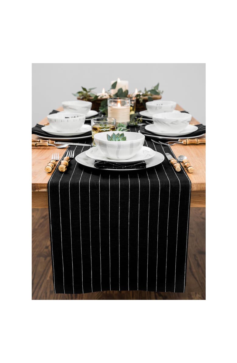 Solino Home Linen Table Runner - Pinstripe, Main, color, Black And White