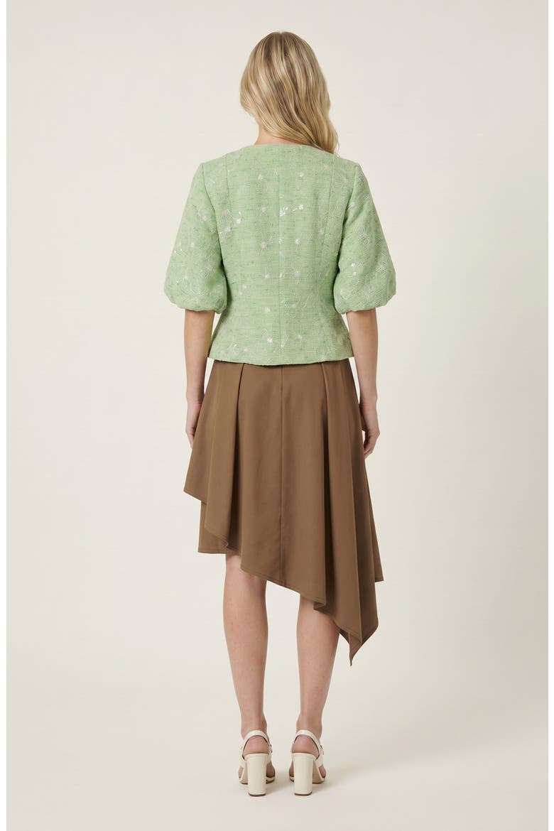 Elegant Puff Sleeve Top with Metallic Button Accents, Alternate, color, Green