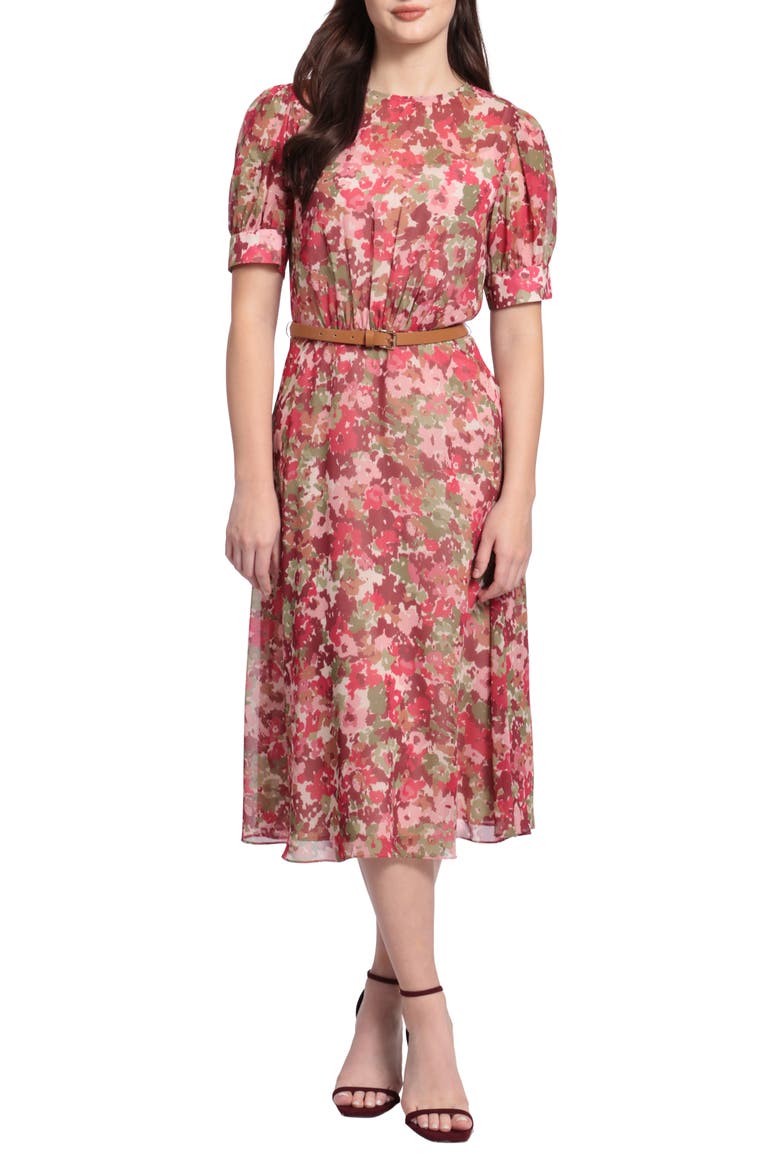 Floral Chiffon Midi Dress, Main, color, BLUSH/ RED