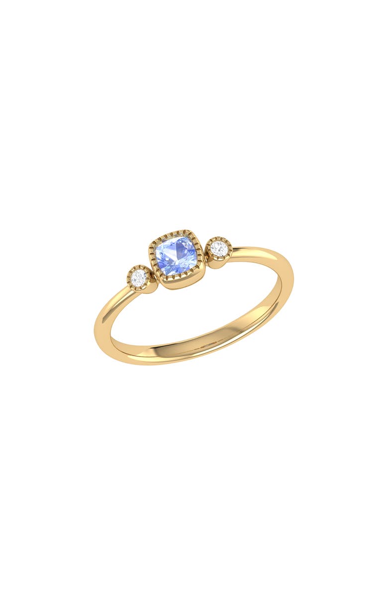 LuvMyJewelry La Vie Cushion Cut Tanzanite & Diamond Accent Ring, Main, color, 14K Yellow Gold