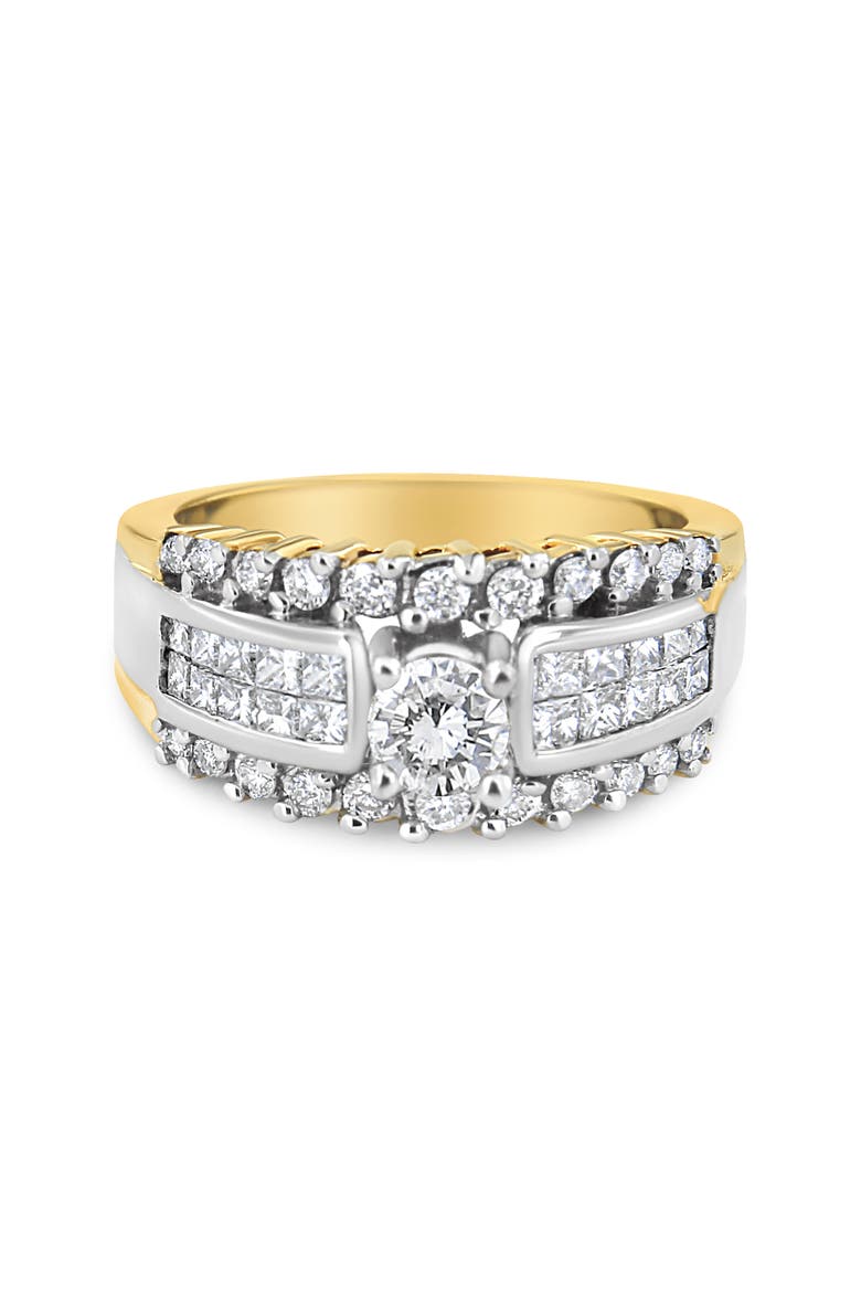 14K Yellow and White Gold 1 1/2 Cttw Round and Princess-Cut Diamond Band Ring, Main, color, Yellow Gold