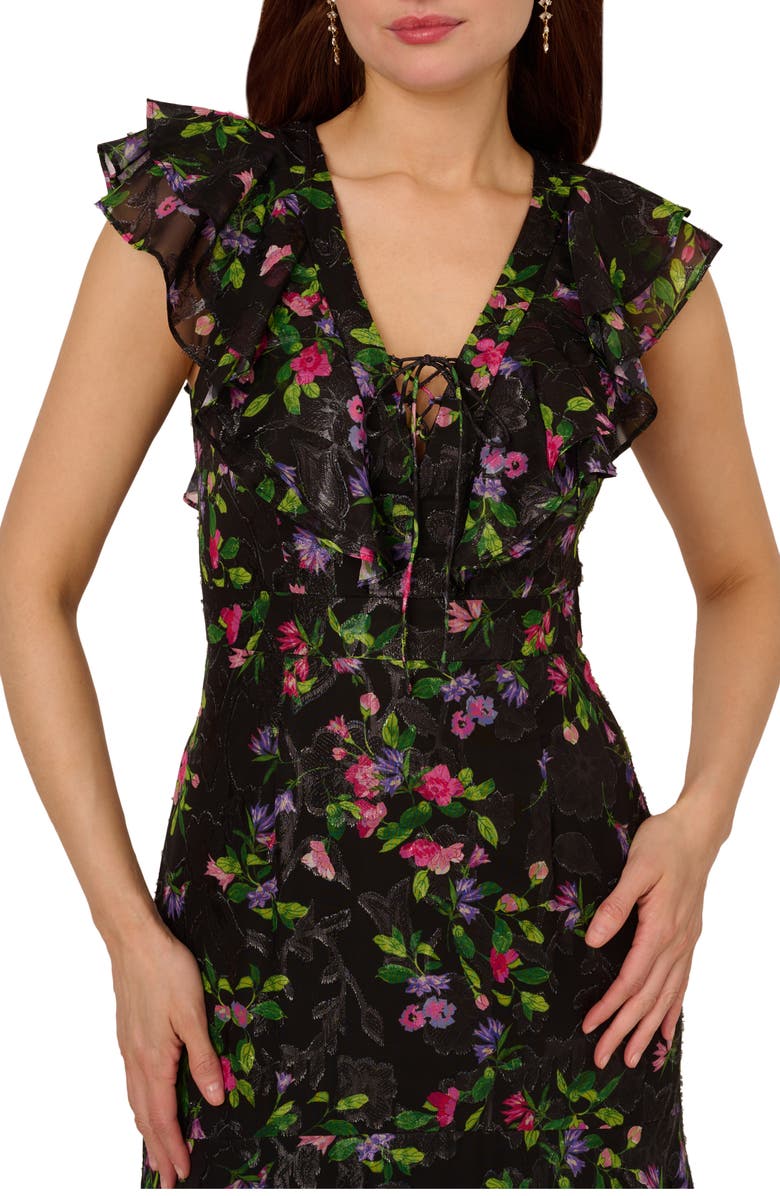 Adrianna Papell Tiered Floral Print Lace-Up Chiffon Gown, Alternate, color,