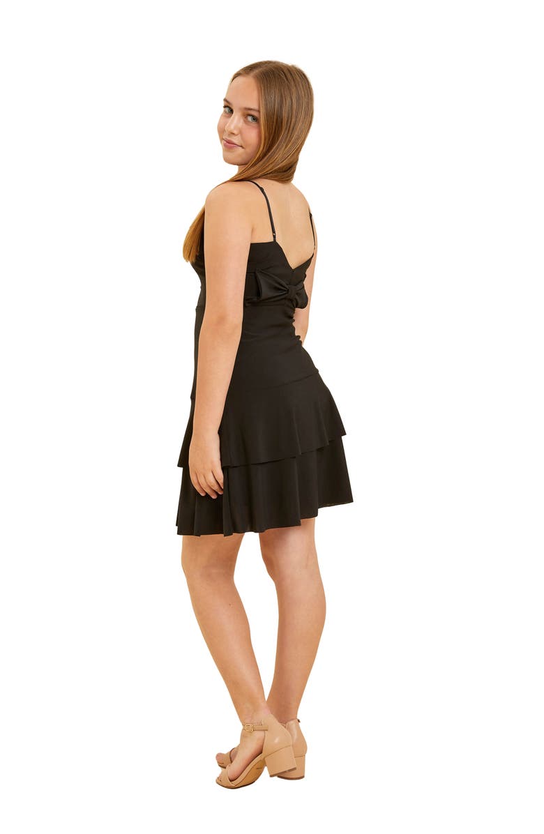 Un Deux Trois Bow Back Tiered Dress, Main, color, Black