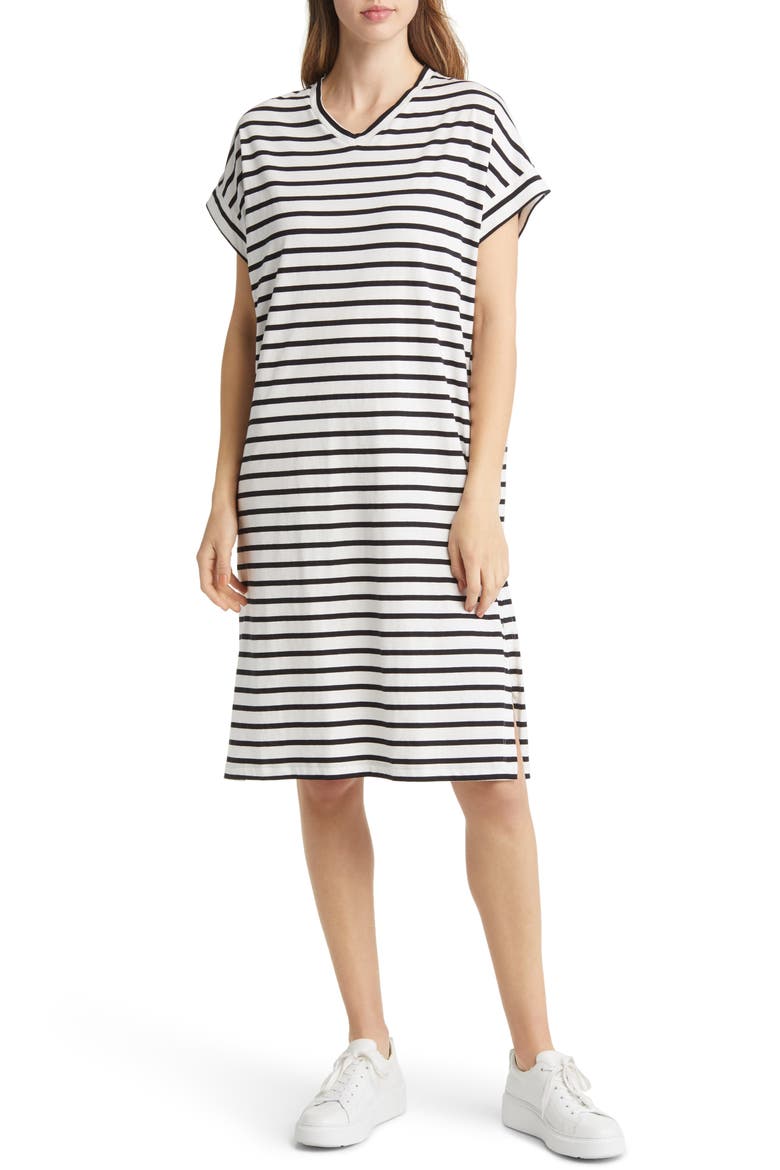 Nabila Stripe Cotton T-Shirt Dress, Main, color, BLACK