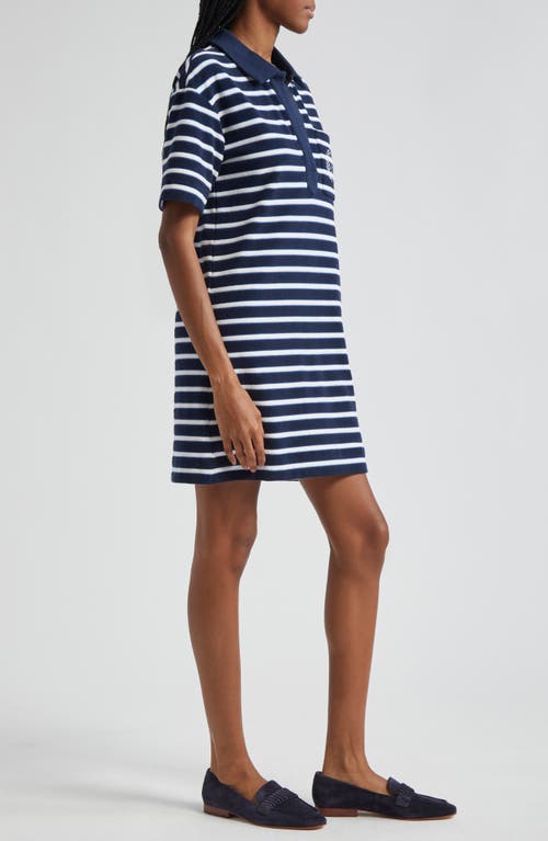 Veronica Beard Terrence Gestreiftes Minikleid Aus Frottee Aus Einer Baumwollmischung Mit Stickereien In Marine/off White/blue Surf