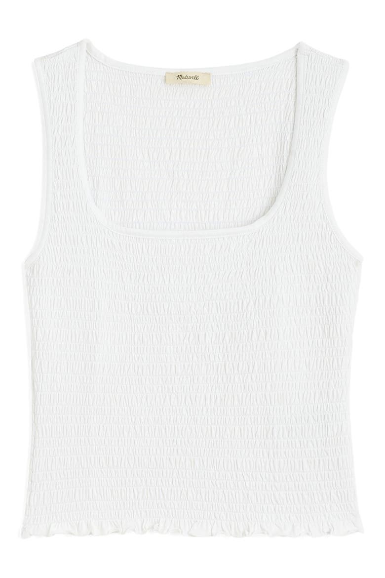 Smocked Square Neck Tank, Alternate, color, WHITE