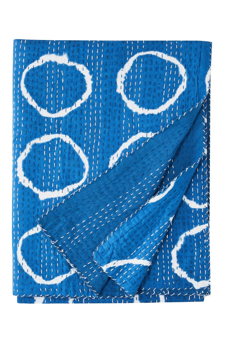 Circles Kantha Cotton Coverlet, Main, color, INDIGO