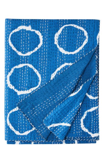 Melange Home Circles Kantha Cotton Coverlet In Indigo