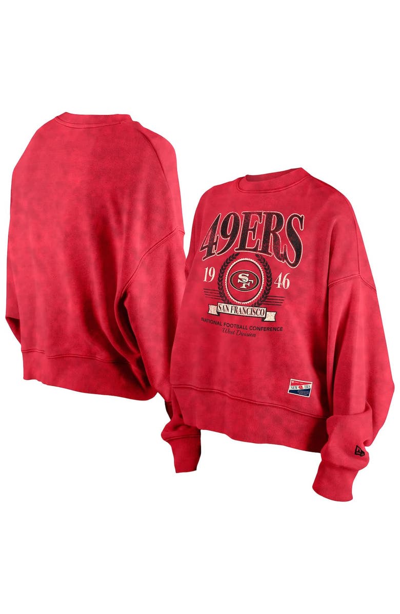 New Era Women's New Era Scarlet San Francisco 49ers Throwback Boxy Sweatshirt, Main, color,