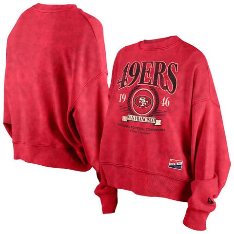 Women's New Era Scarlet San Francisco 49ers Throwback Boxy Sweatshirt