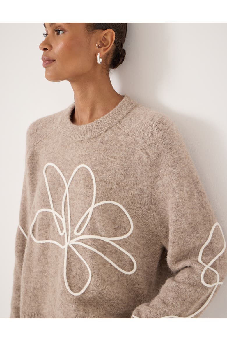 Wool Blend Flower Motif Jumper, Alternate, color, Oatmeal Marl