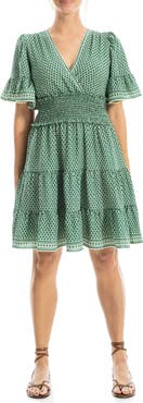 MAX STUDIO Short Sleeve Tiered Crepe Dress