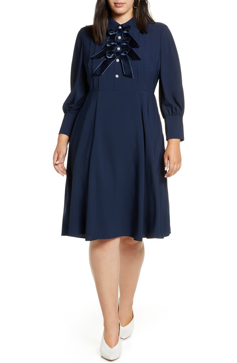 Halogen<sup>®</sup> x Atlantic-Pacific Bow Detail Fit & Flare Dress, Main, color, 